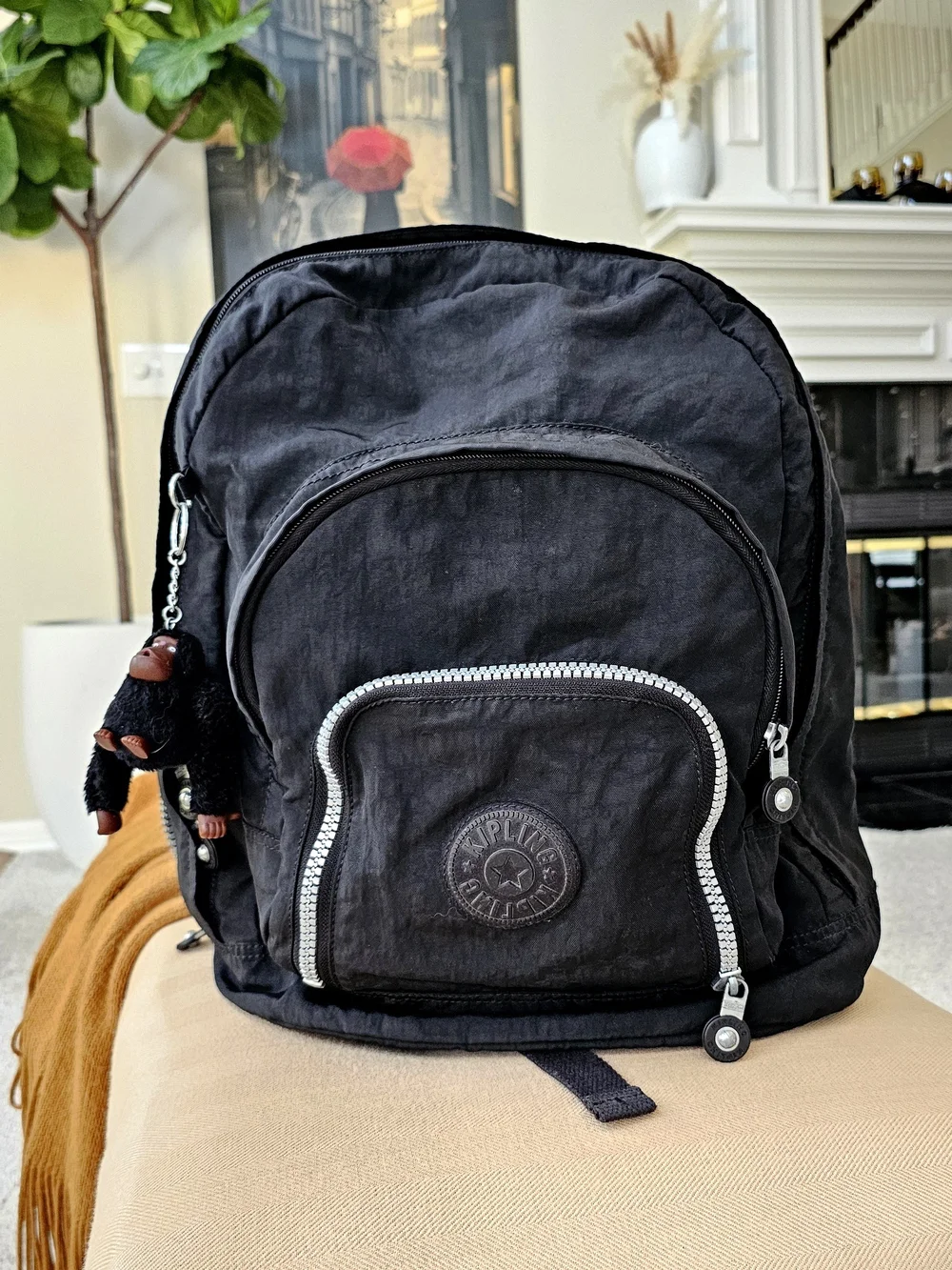 Kipling Black Classic Nylon Backpack - Men's And Women's Everyday Bag. Large.